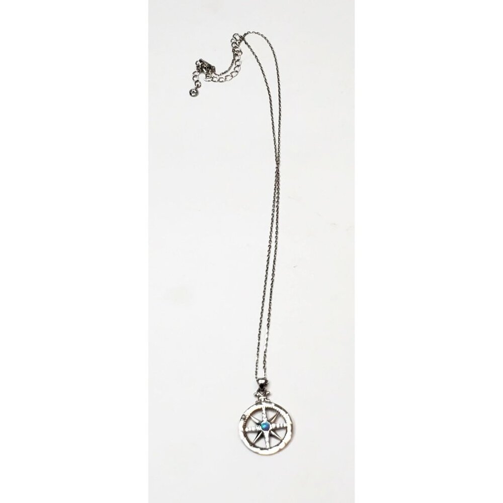 Sterling Silver Simulated Opal Cubic Zirconia CZ Compass Necklace 18 in.